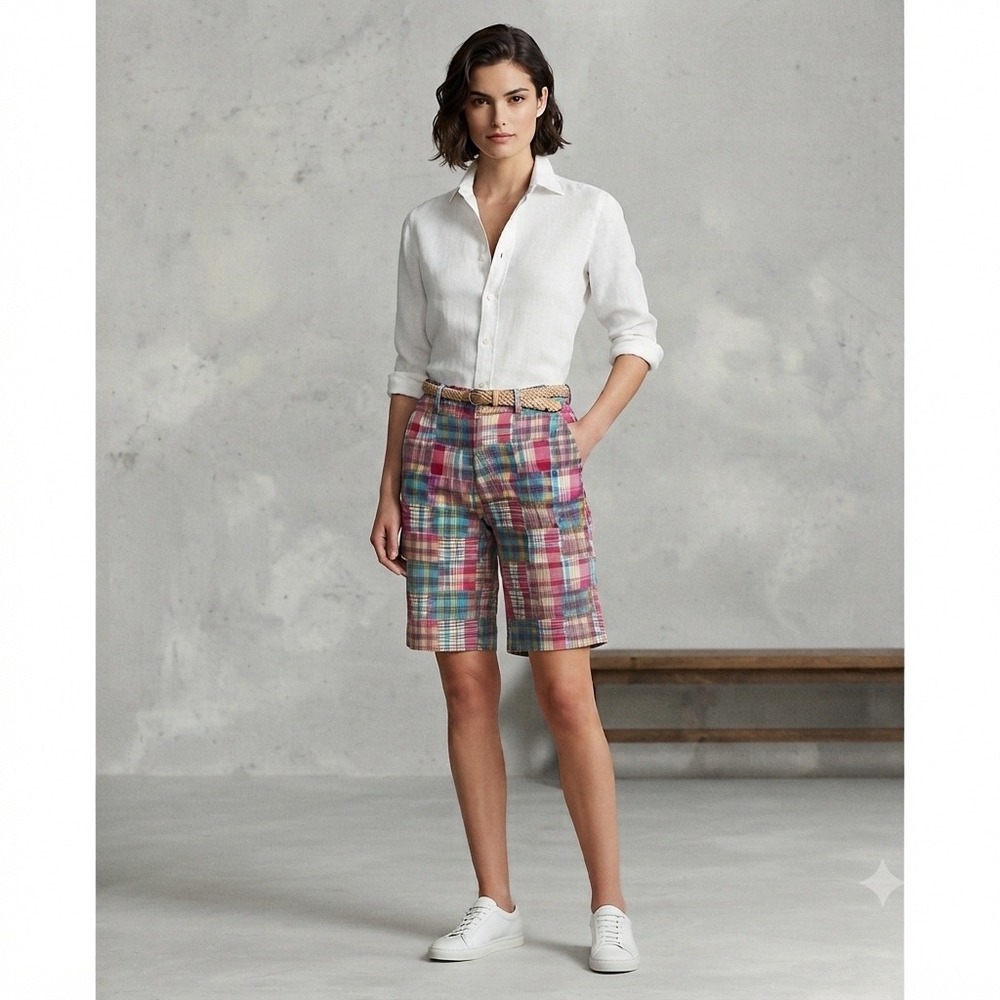The English Sports Shop Bermuda Patchwork Plaid Cotton Shorts Womens 8 - Picture 1 of 11